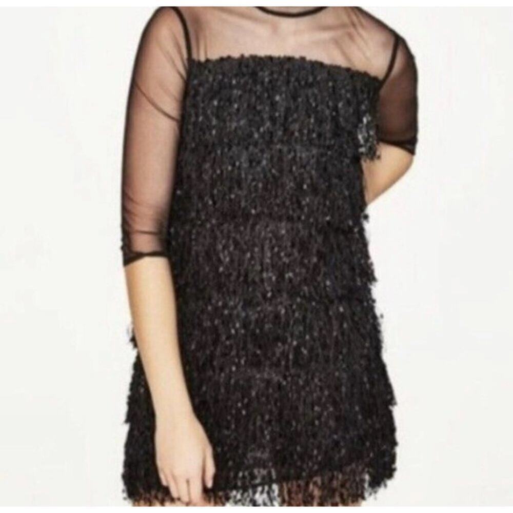 Nwt- Zara - limited edition- shiny fringe mini dress- XS